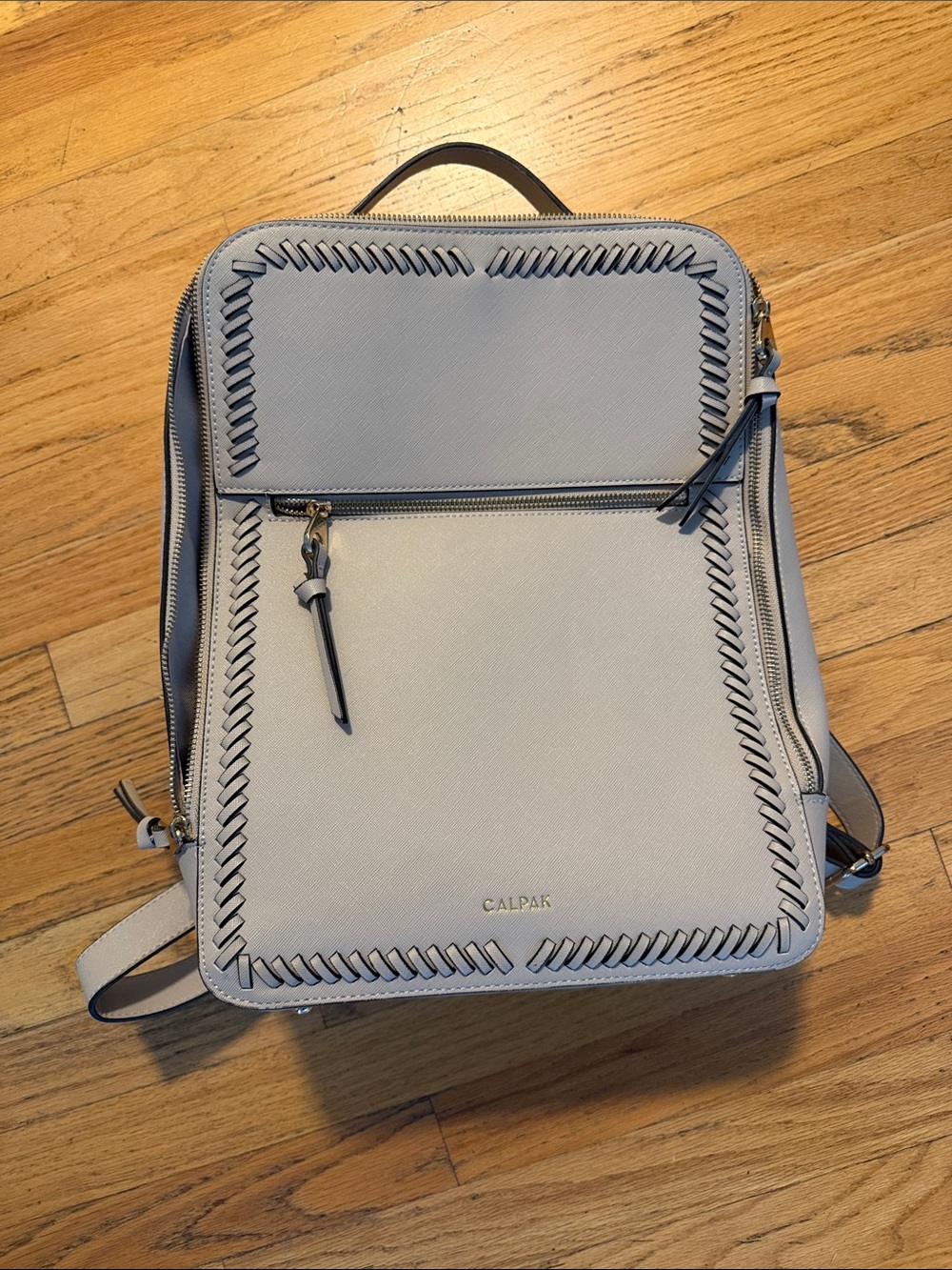 Calpak Light Gray Whipstitch Accent Backpack